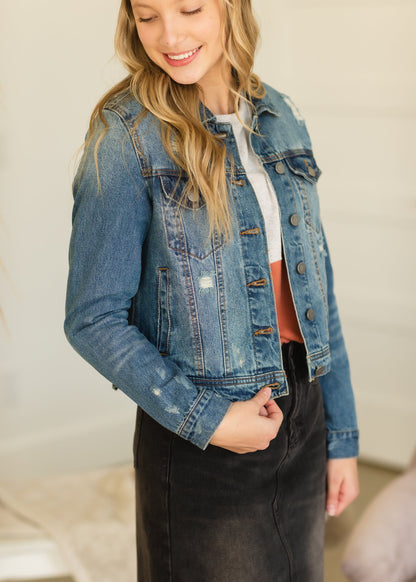 Oversized  Distressed Denim Jacket - FINAL SALE Tops