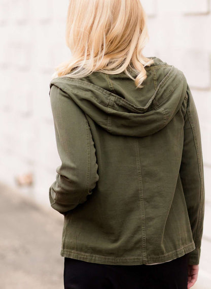 Modest women's olive hooded military oversized parka 