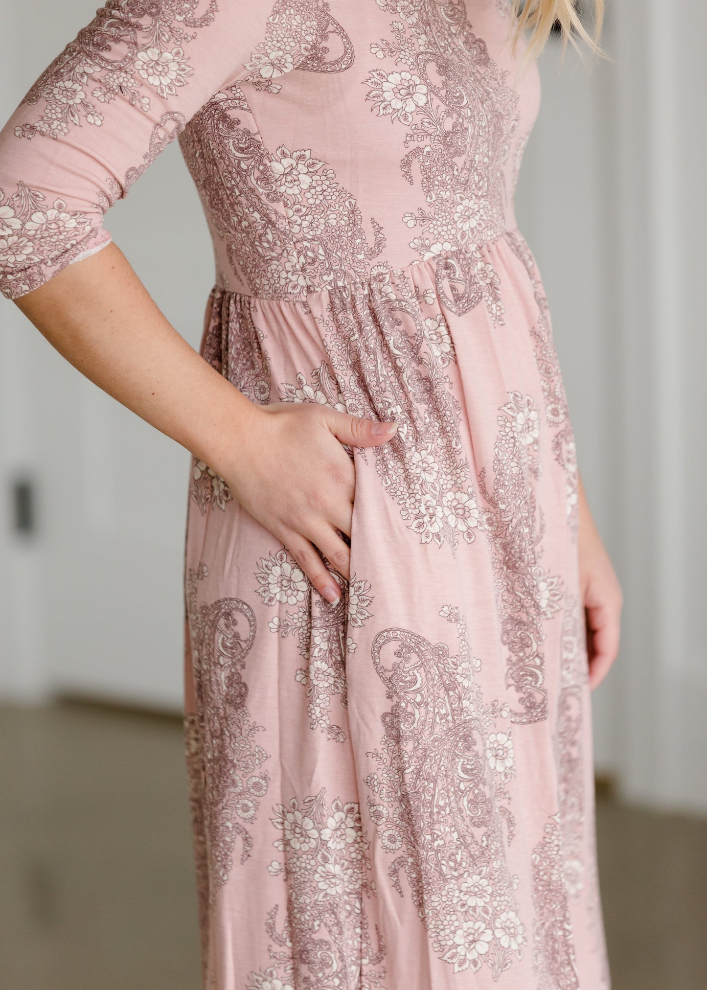 Paisley Print 3/4 Sleeve Maxi Dress Dresses