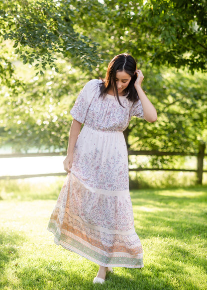 Paisley Print Square Neck Maxi Dress Dresses Polagram + BaeVely