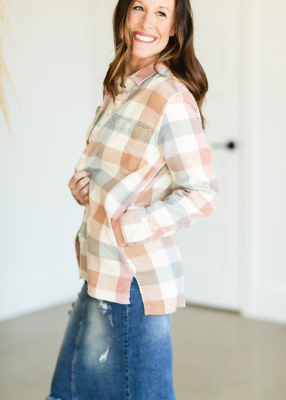 Pastel Plaid Button Up Flannel - FINAL SALE Shirt