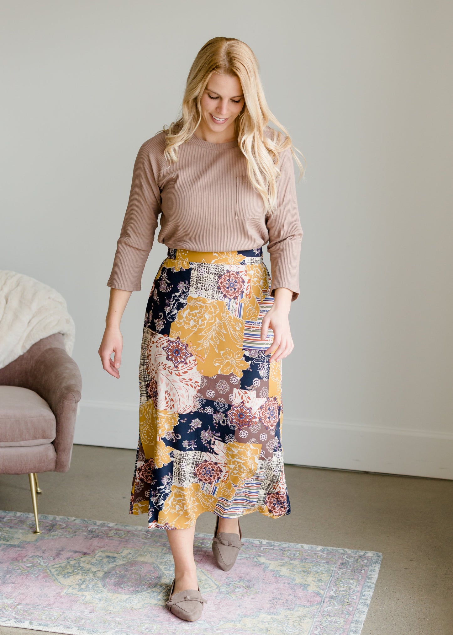 Patch Print Flowy Midi Skirt - FINAL SALE Skirts