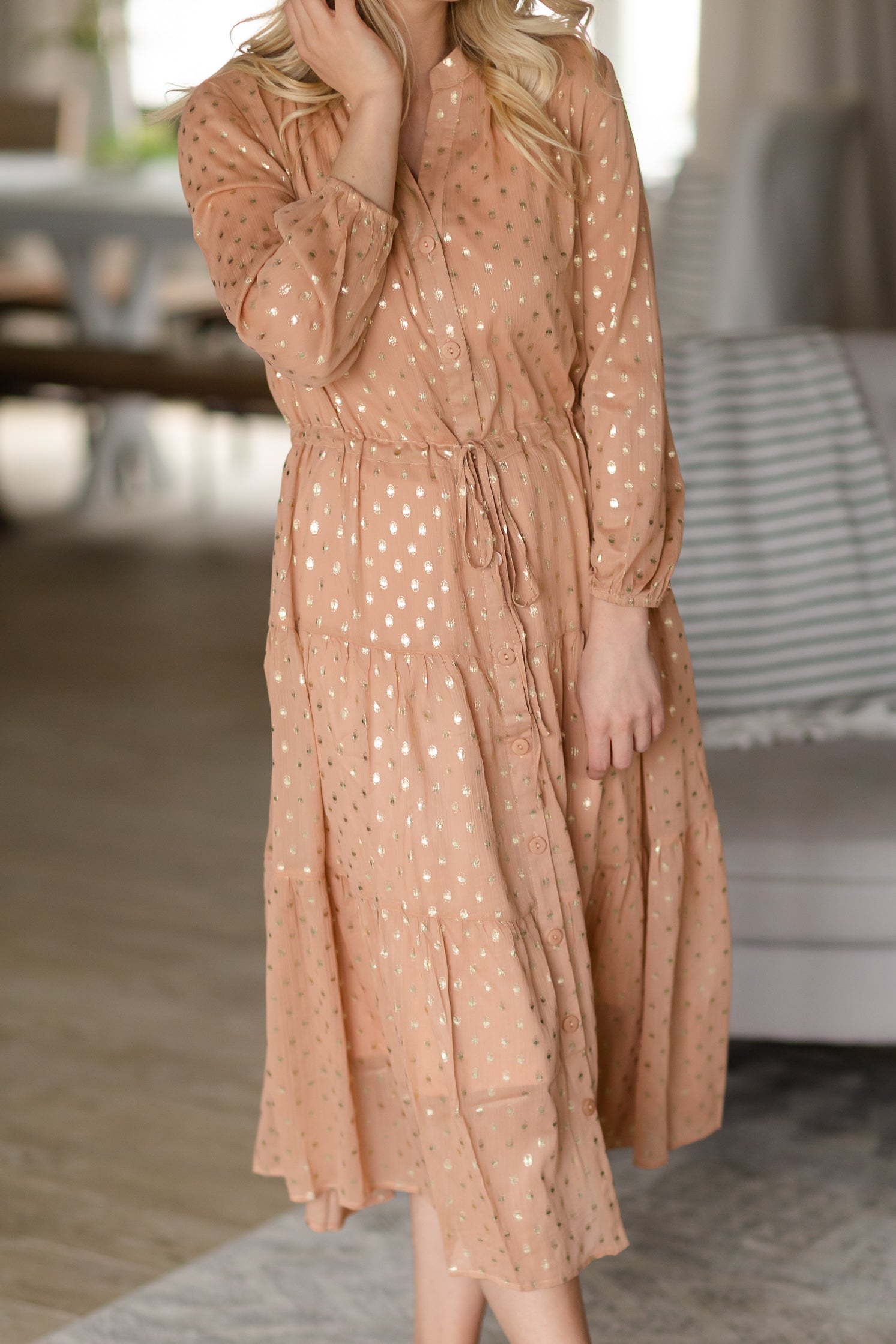 Peach Foil Printed Button Dress - FINAL SALE Dresses