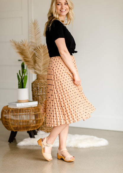 Peach Polka Dot Pleated Midi Skirt - FINAL SALE Skirts