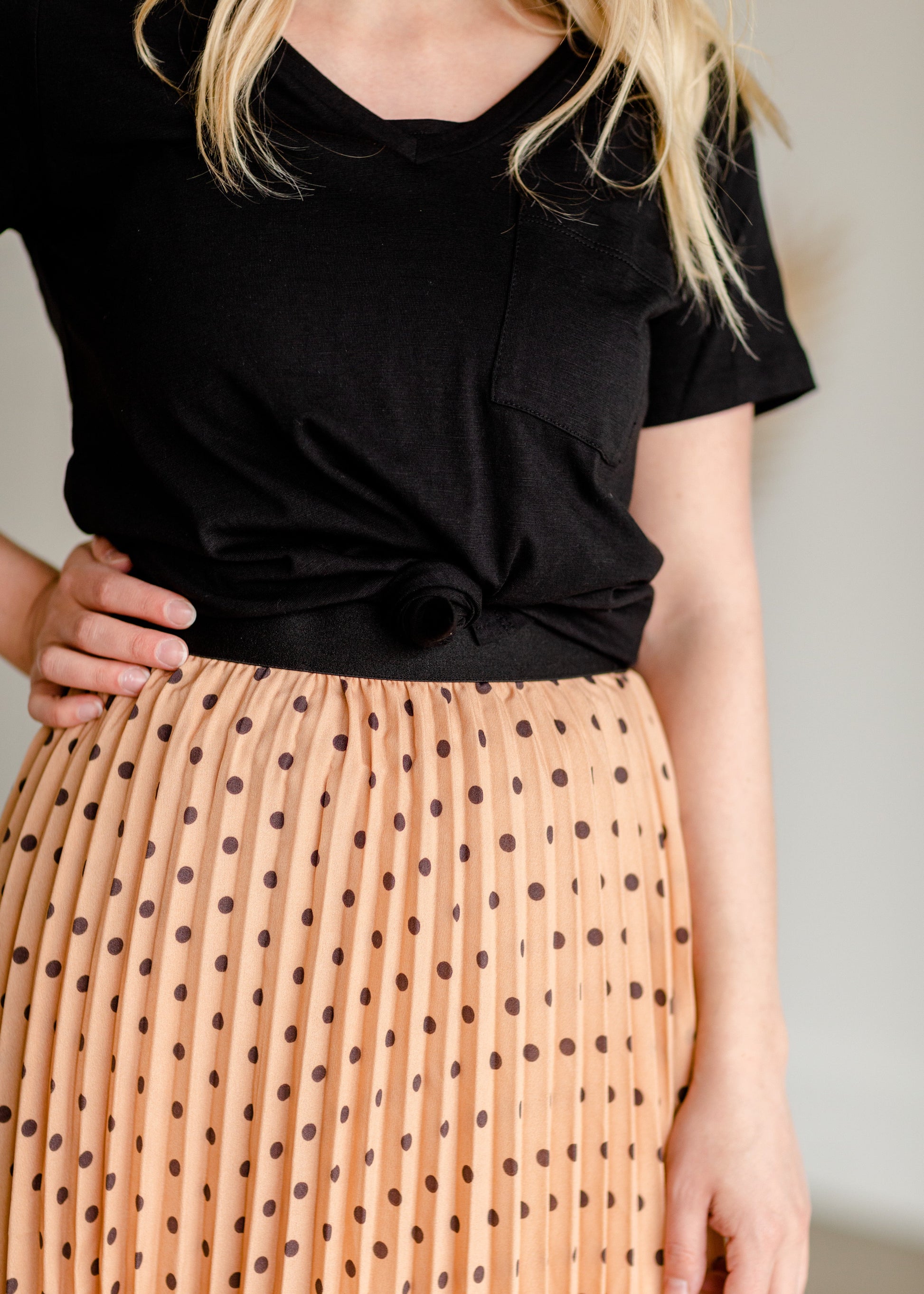 Peach Polka Dot Pleated Midi Skirt - FINAL SALE Skirts