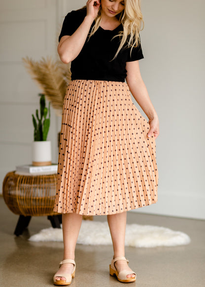 Peach Polka Dot Pleated Midi Skirt - FINAL SALE Skirts