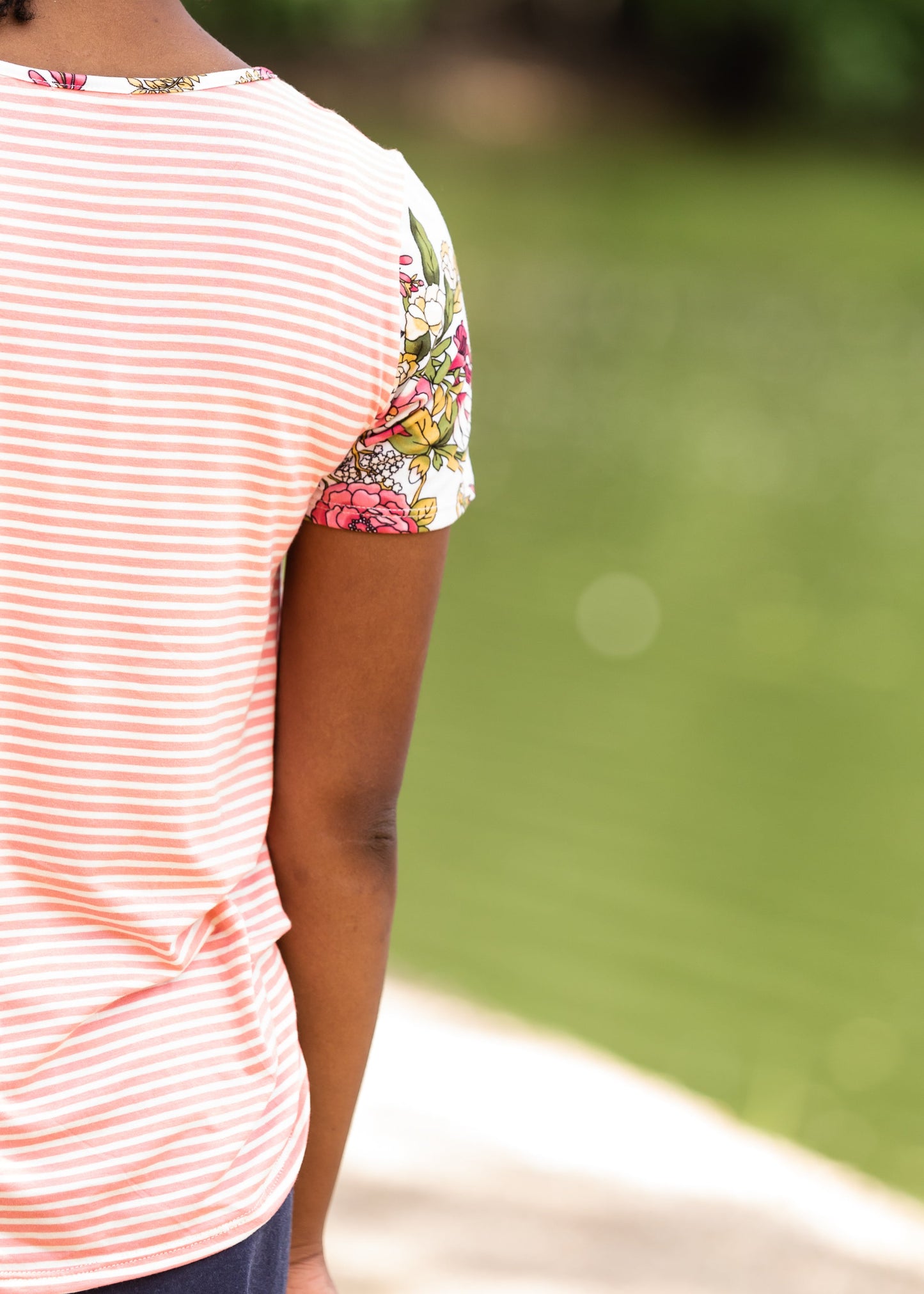 Pin Striped + Floral Short Sleeve Top - Final Sale Tops