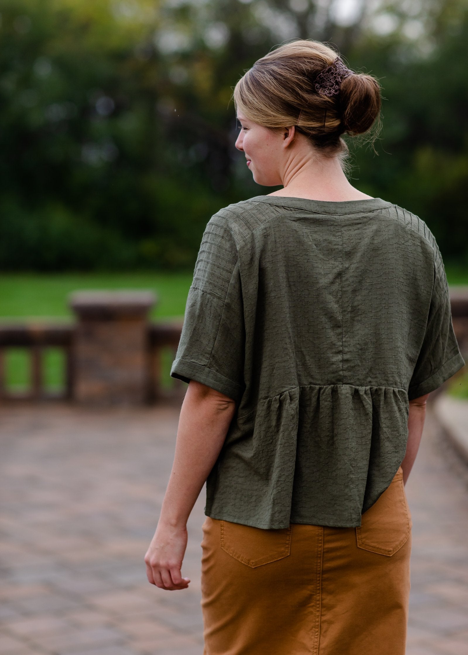 Pin-Tuck Textured Linen Tassel Half Sleeve Top Tops VOY