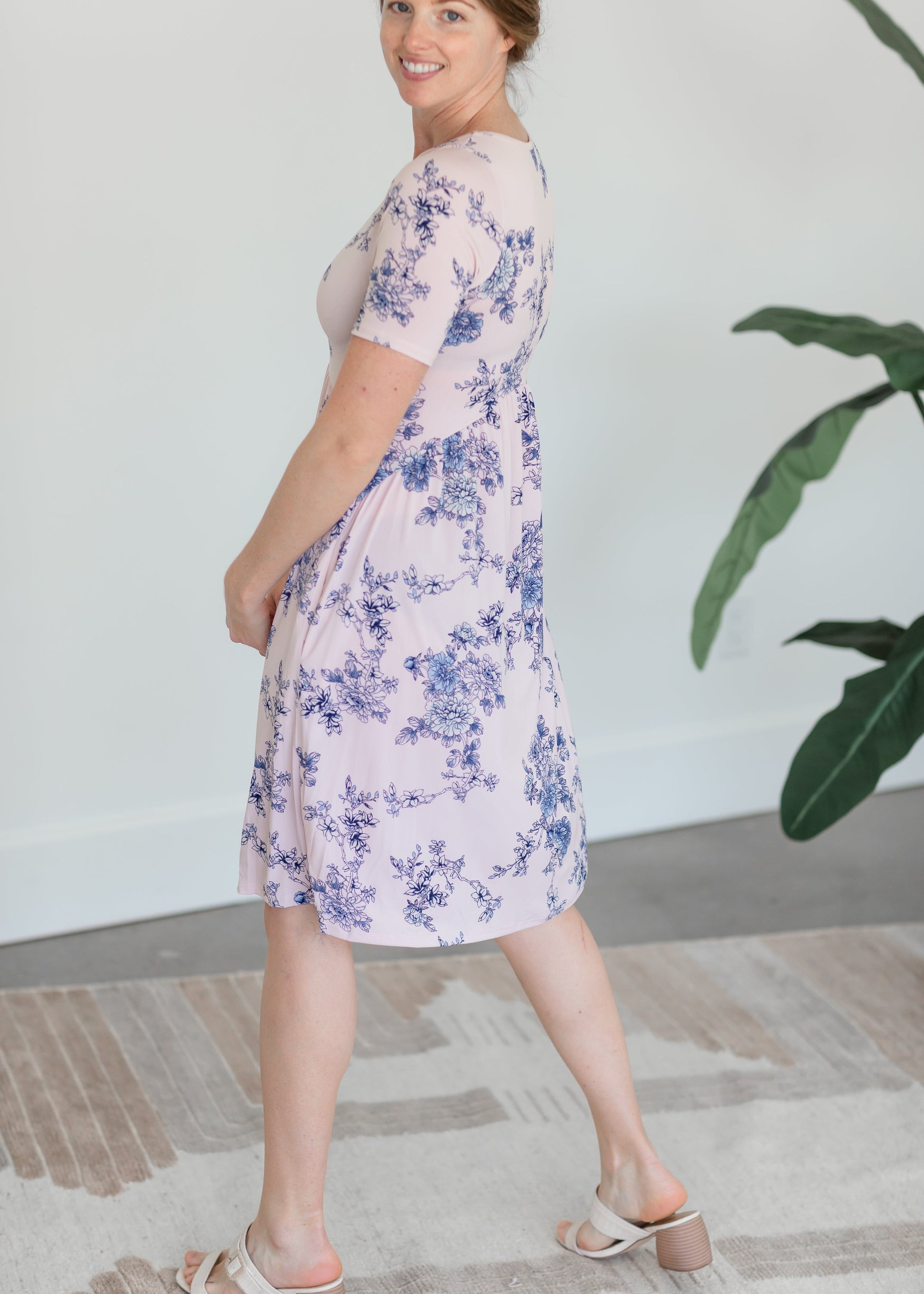 Pink & Blue Floral Midi Dress Dresses Chris & Carol