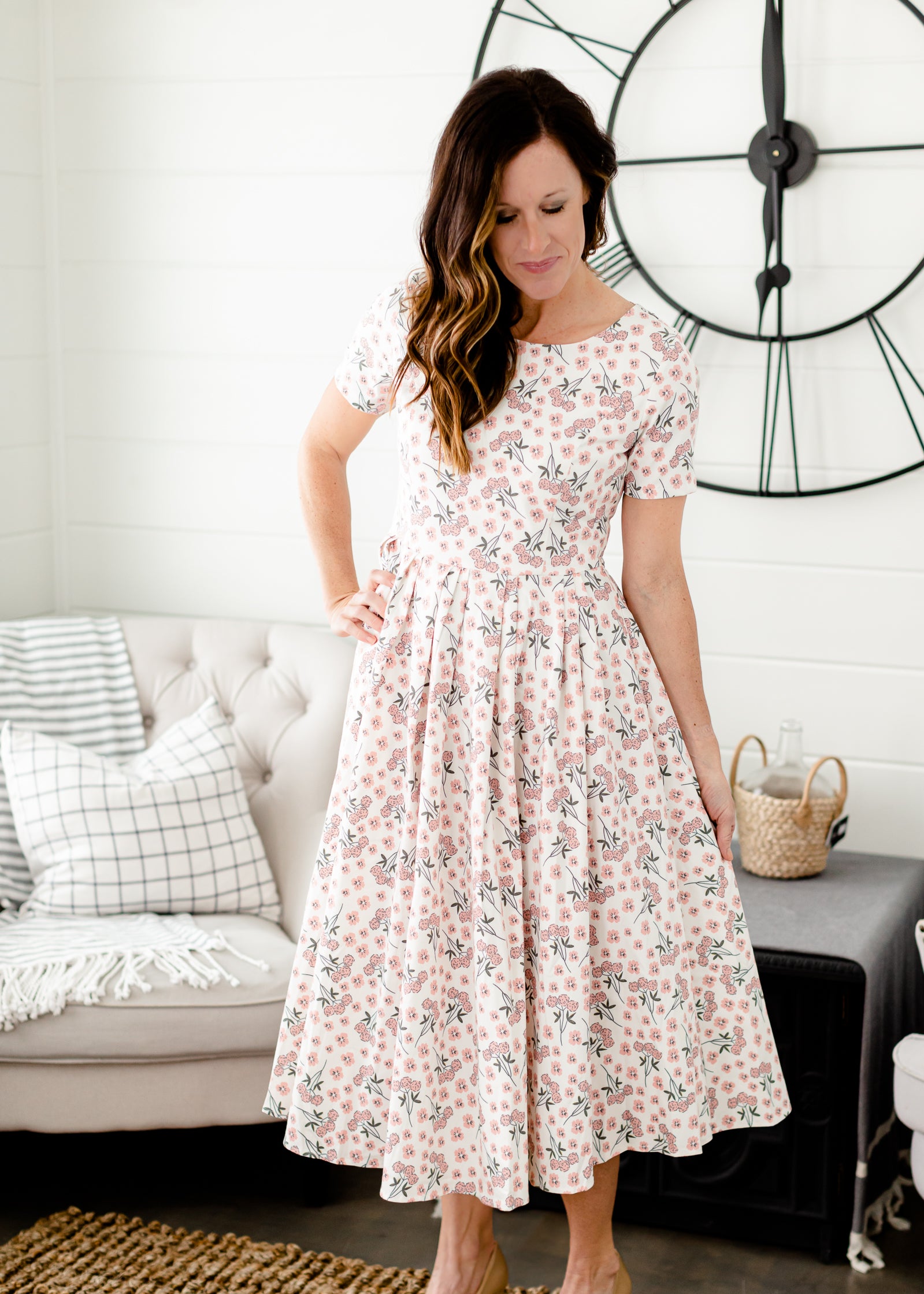 Pink Delicate Floral Midi Dress Dresses