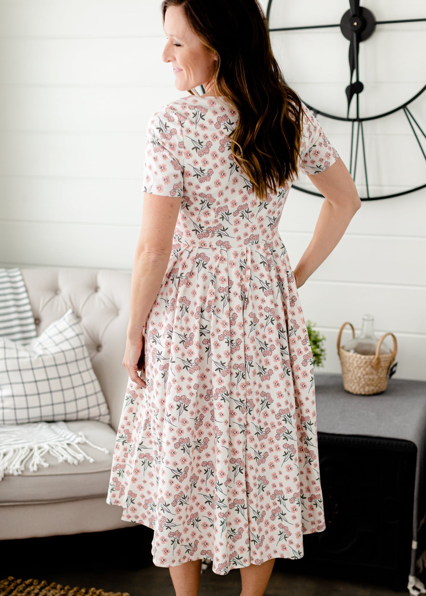 Pink Delicate Floral Midi Dress Dresses