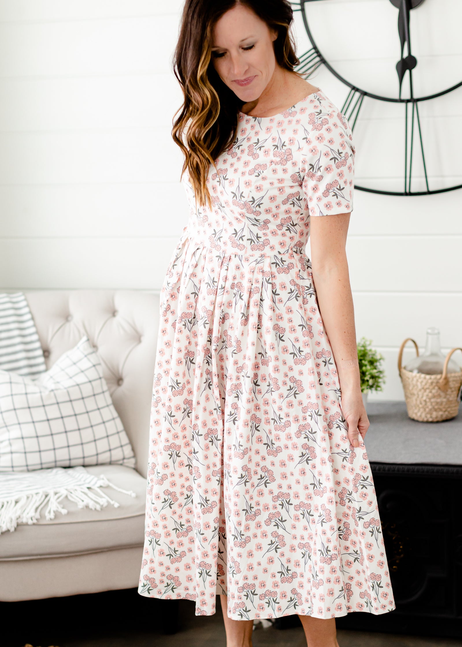 Pink Delicate Floral Midi Dress Dresses