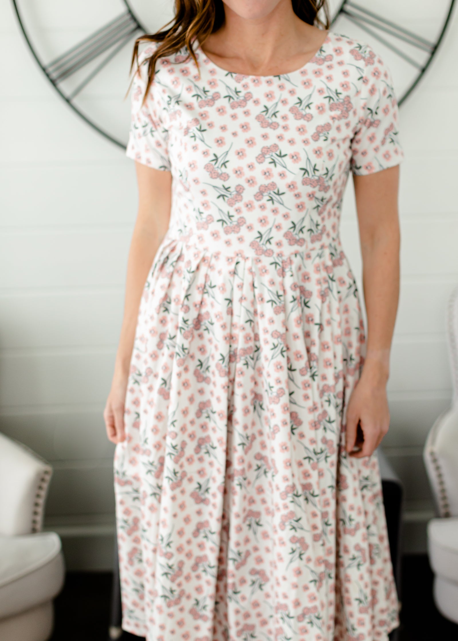 Pink Delicate Floral Midi Dress Dresses