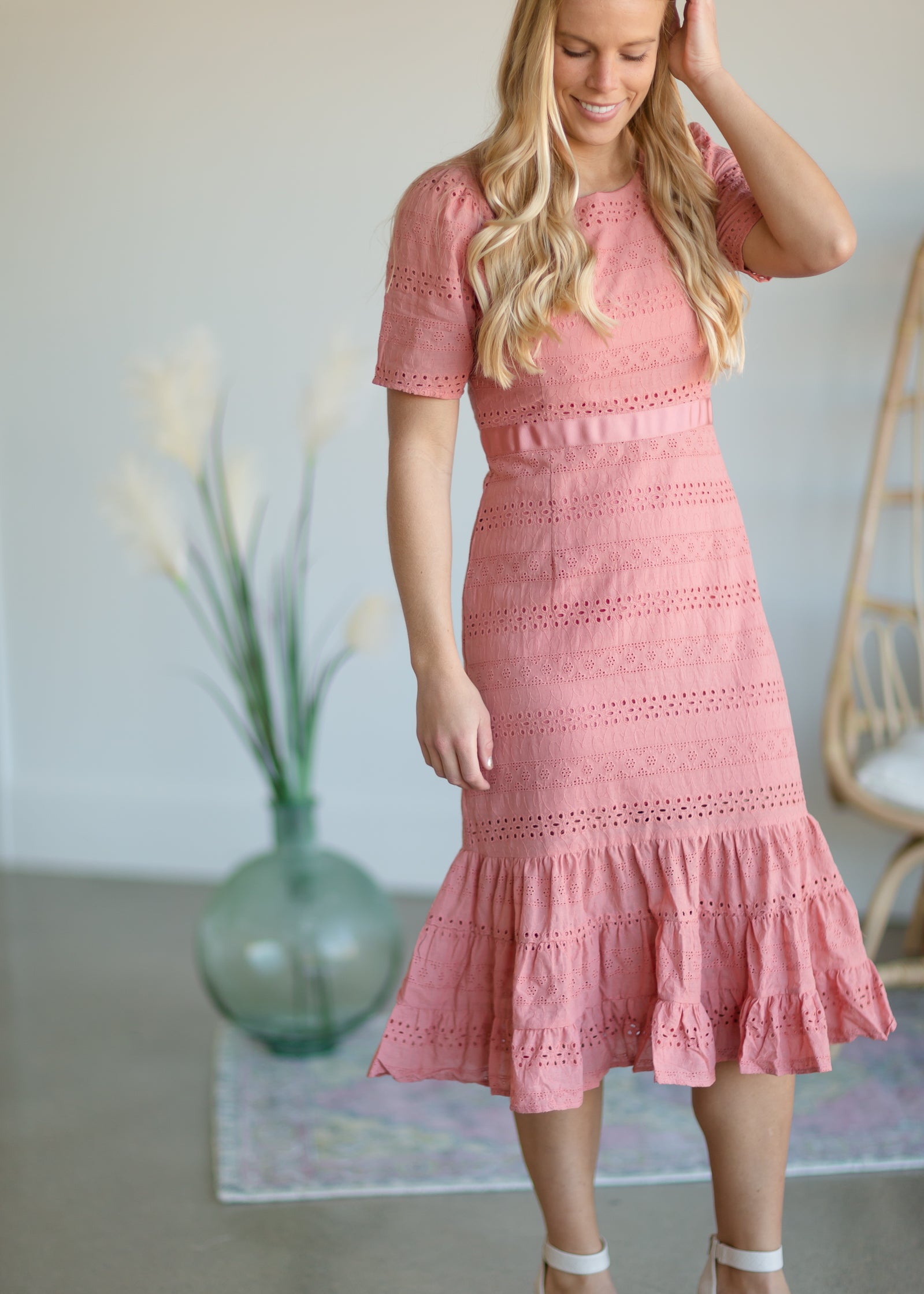 Pink Lace Overlay Midi Dress - FINAL SALE Dresses