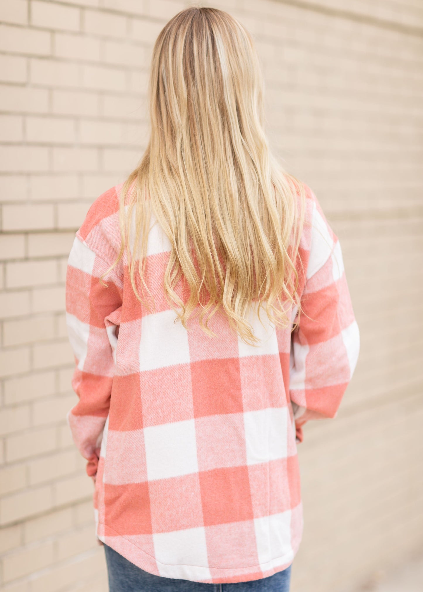 Pink Plaid Button Shacket Tops