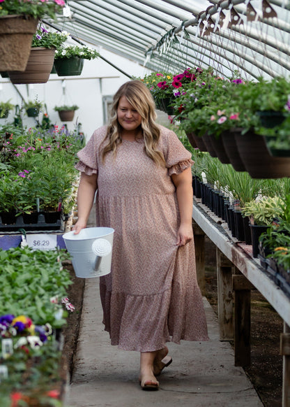 Pink Ruffle Sleeve Floral Midi Dress Dresses Hayden