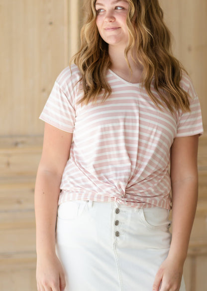 Pink Striped Knot Front Top - FINAL SALE Tops