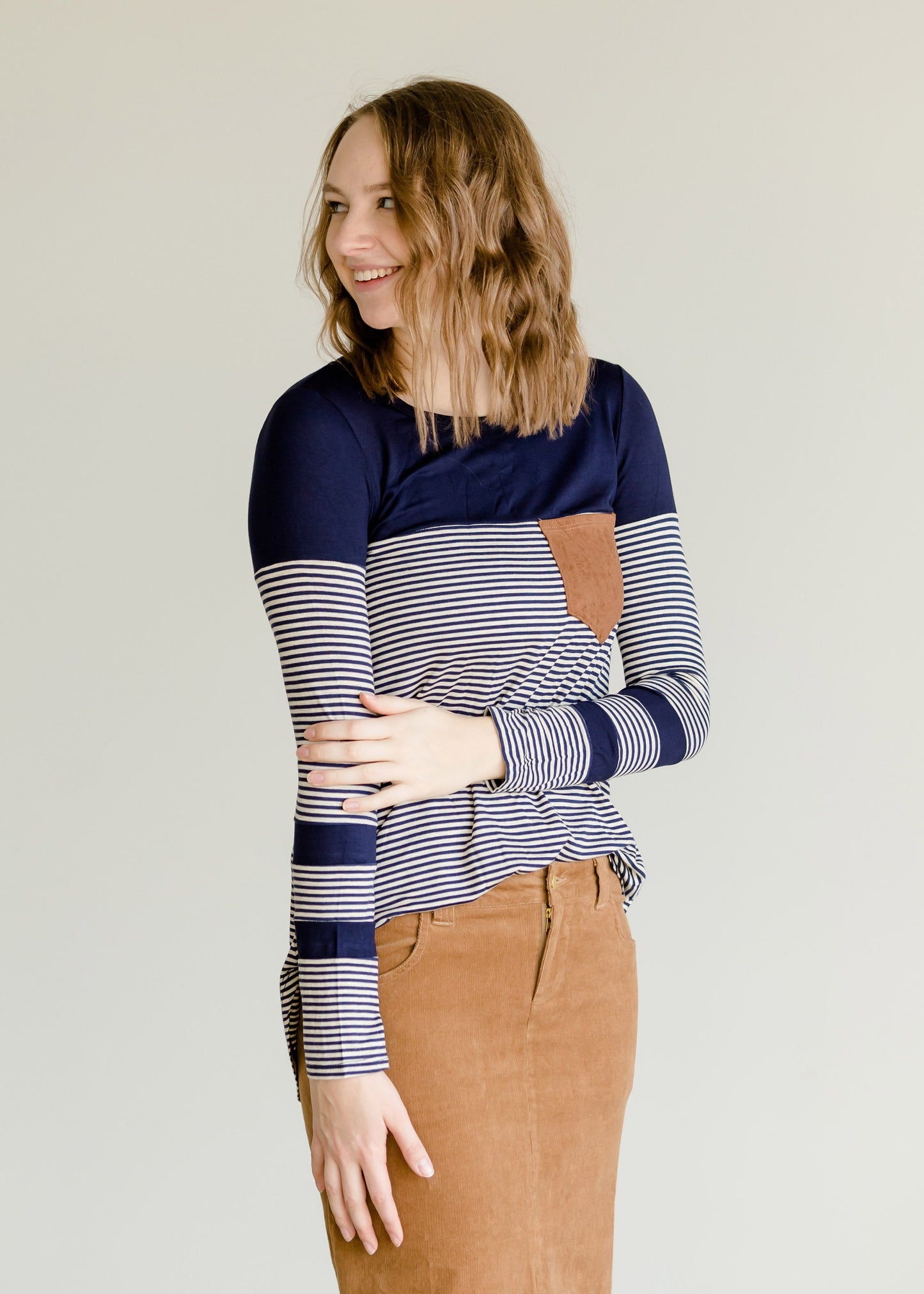 Pinstripe Long Sleeve Pocket Top - FINAL SALE Tops