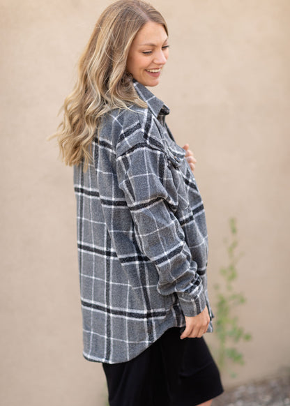 Plaid Button Up Shacket Tops