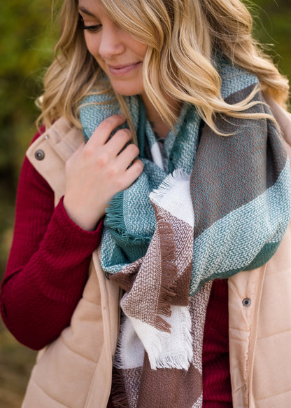 Plaid Fringe Blanket Scarf - FINAL SALE Accessories Teal