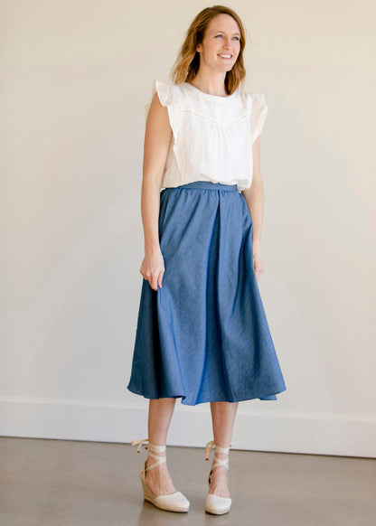 Pleated A-Line Chambray Midi Skirt - FINAL SALE Skirts