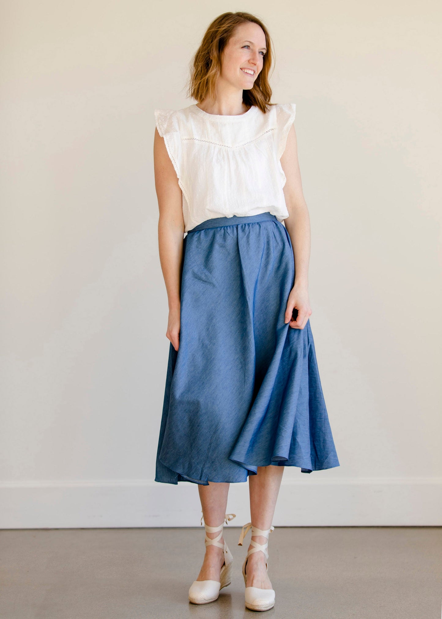 Pleated A-Line Chambray Midi Skirt - FINAL SALE Skirts