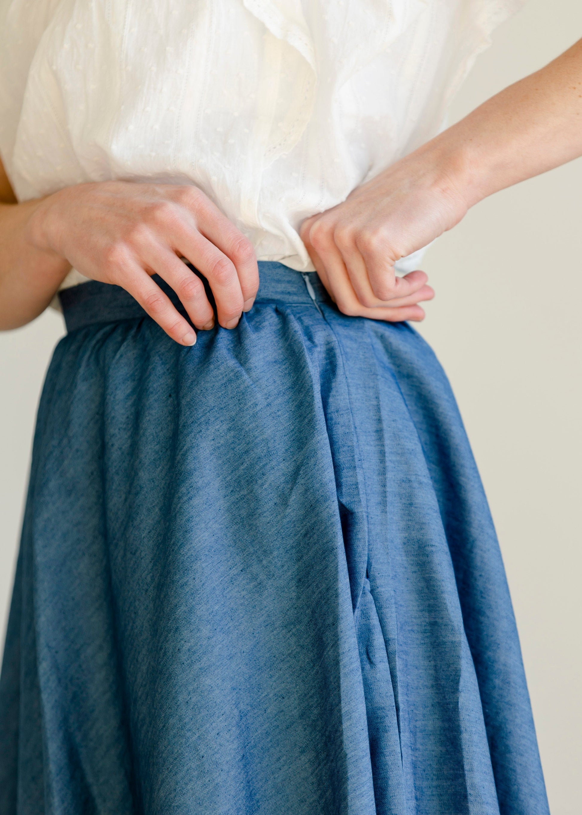 Pleated A-Line Chambray Midi Skirt - FINAL SALE Skirts