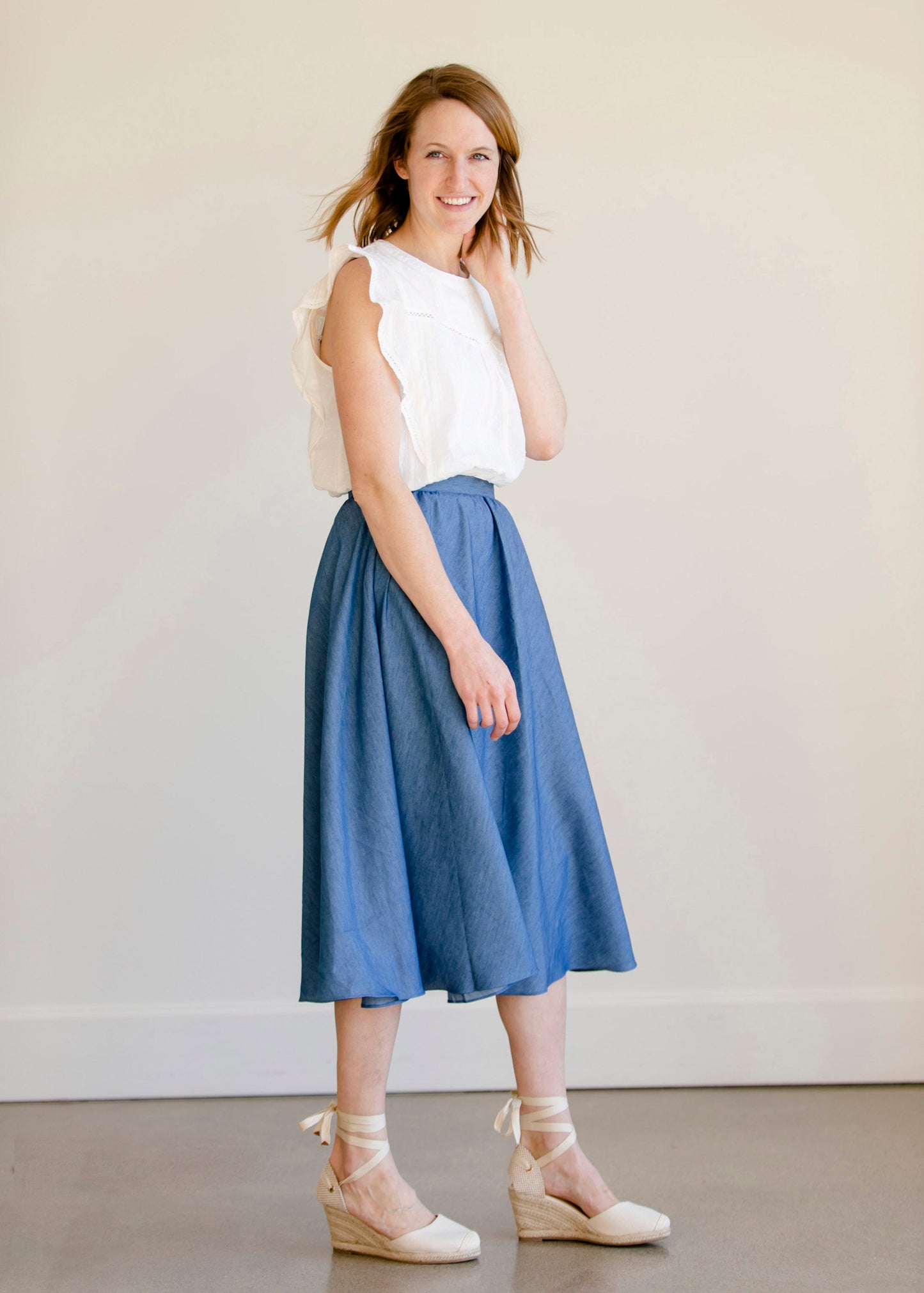 Pleated A-Line Chambray Midi Skirt - FINAL SALE Skirts