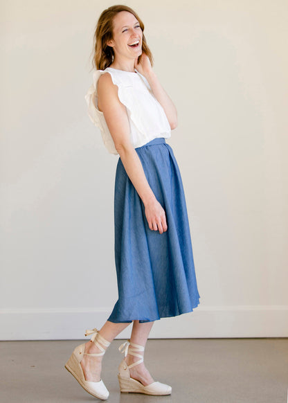 Pleated A-Line Chambray Midi Skirt - FINAL SALE Skirts