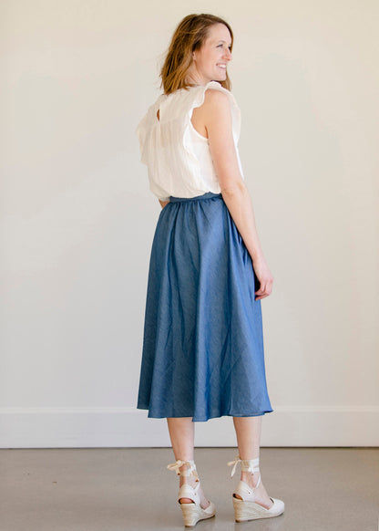 Pleated A-Line Chambray Midi Skirt - FINAL SALE Skirts