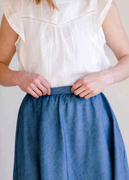 Pleated A-Line Chambray Midi Skirt - FINAL SALE Skirts