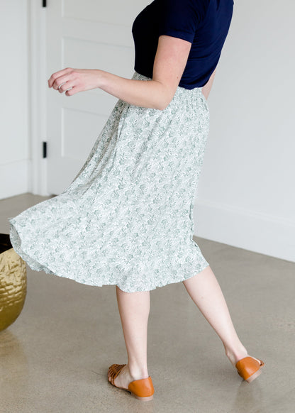 Pleated Floral Sage Midi Skirt - FINAL SALE Skirts