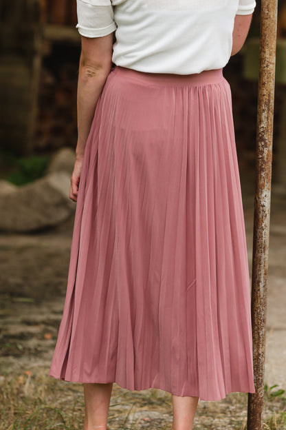 Pleated Mauve Stretch Waist Midi Skirt - FINAL SALE Skirts