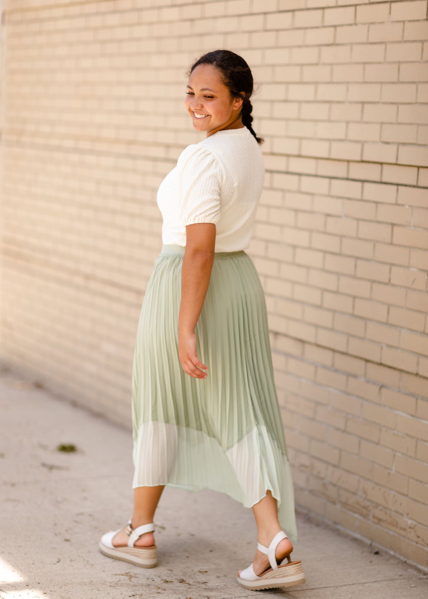 Pleated Midi Skirt with Hem Skirts