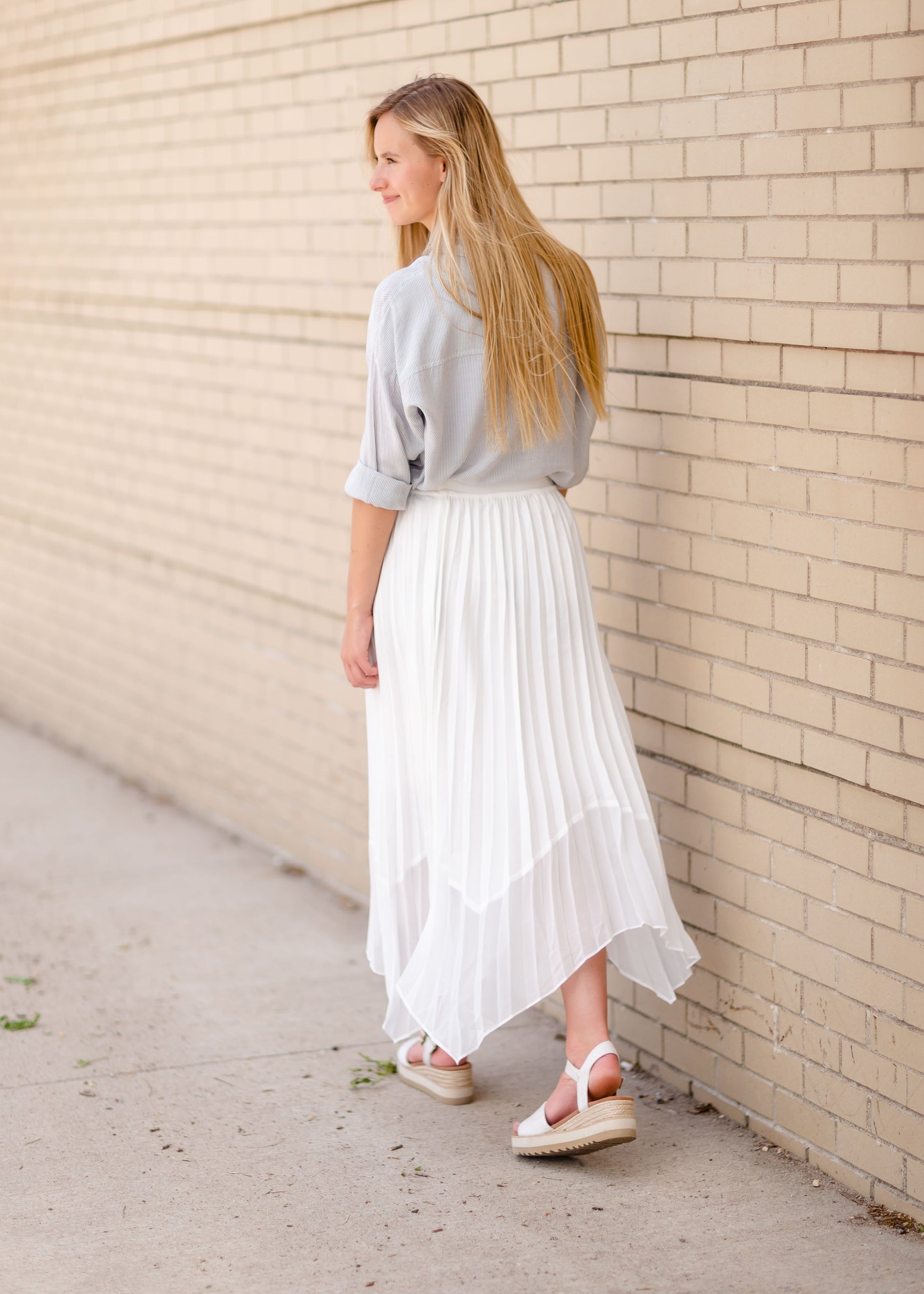 Pleated Midi Skirt with Hem Skirts