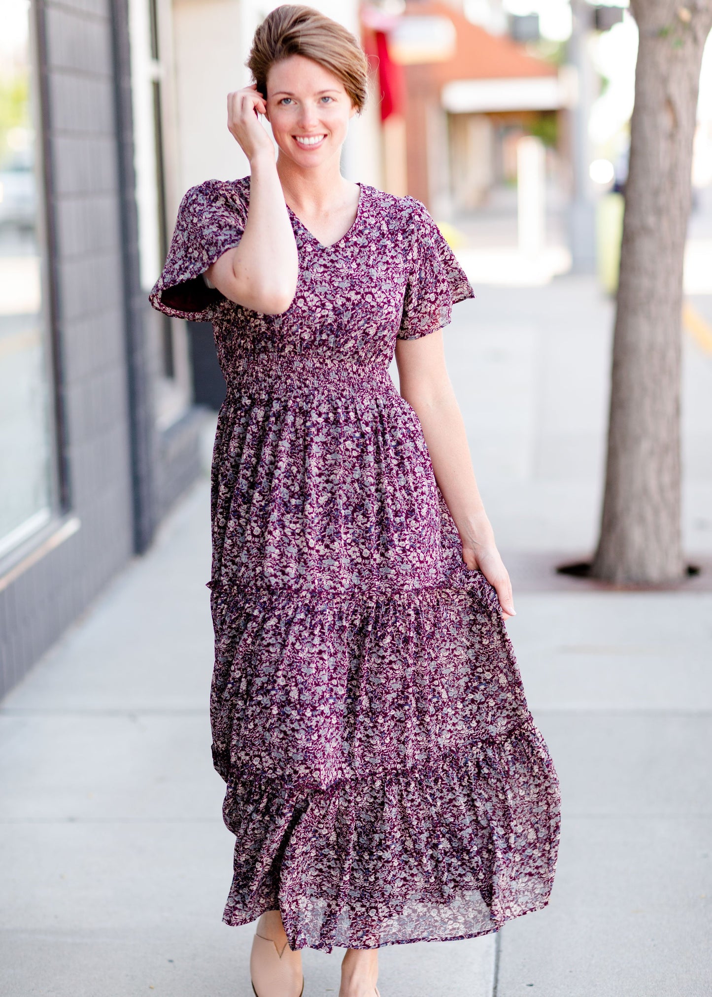 Plum Floral Maxi Dress Dresses Mikarose