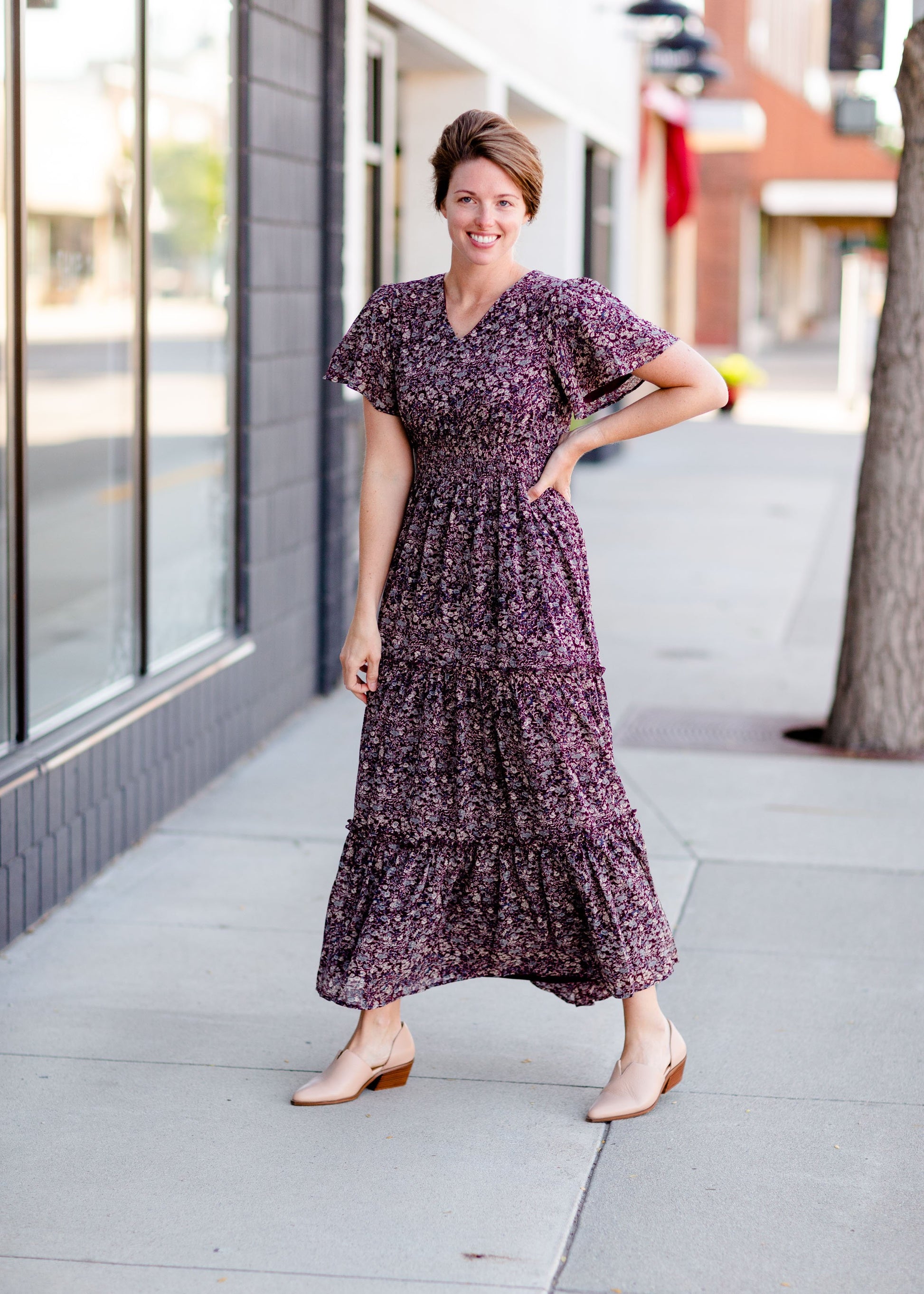 Plum Floral Maxi Dress Dresses Mikarose