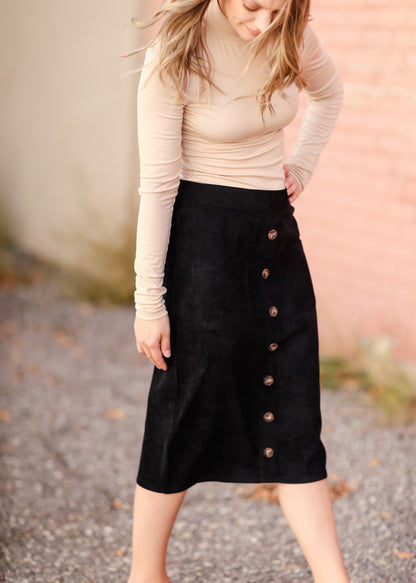 Pocket High Waist Button Front Corduroy Midi Skirt Skirts Tea N Rose