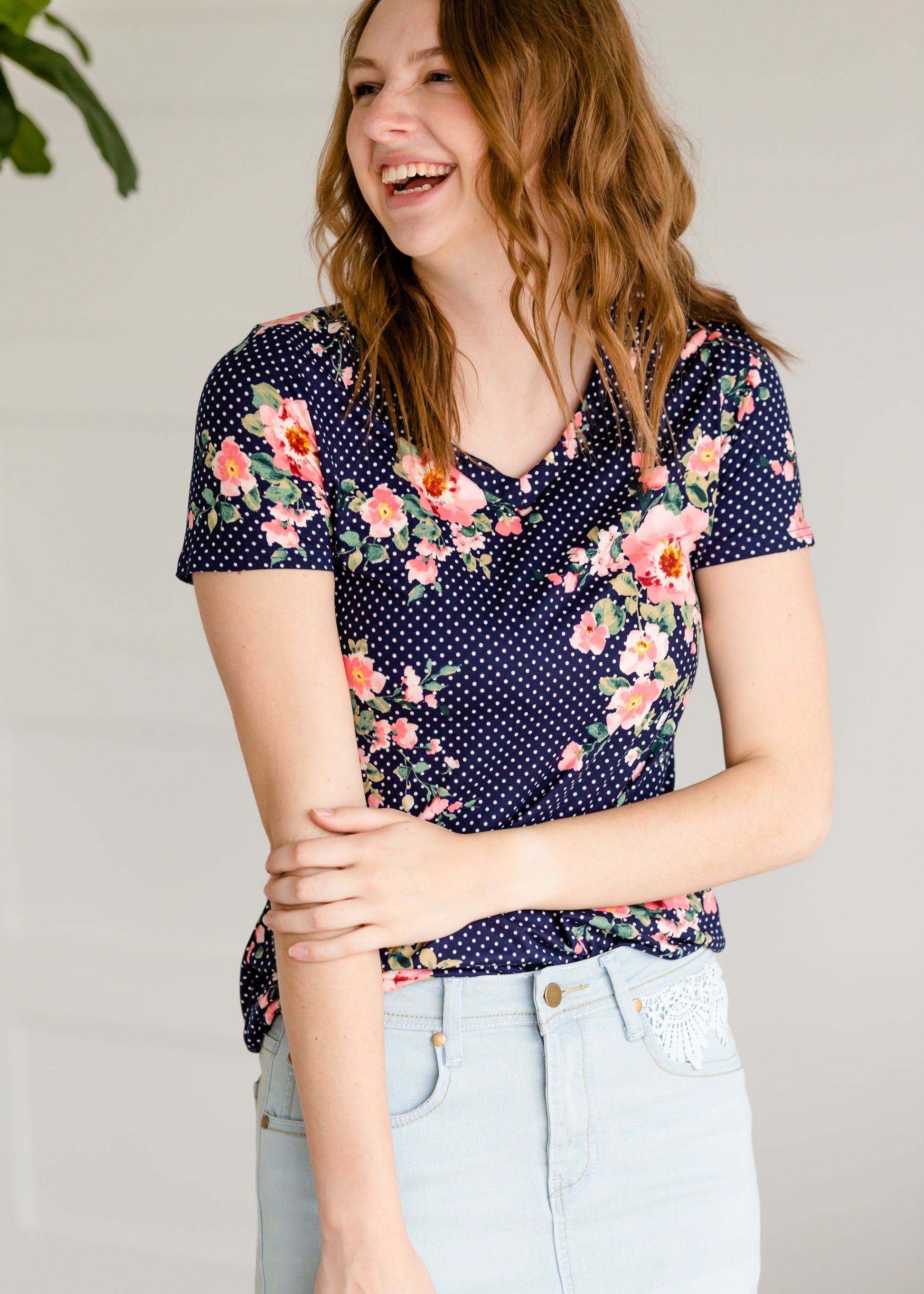 Polka Dot Floral Short Sleeve Tee - FINAL SALE Tops