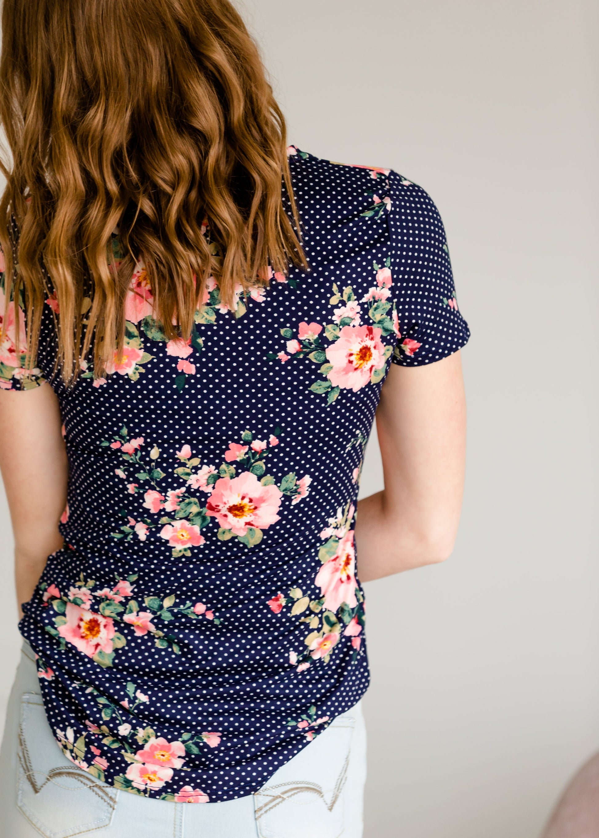 Polka Dot Floral Short Sleeve Tee - FINAL SALE Tops