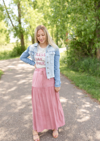 Puff Sleeve Distressed Denim Jacket Tops