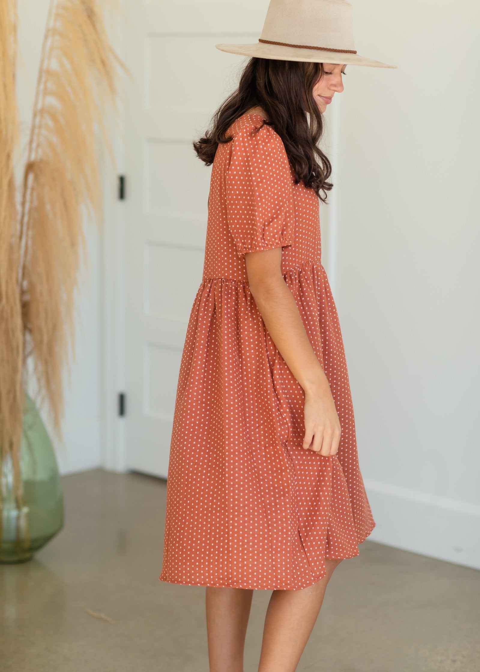 Puff Sleeve Dotted Midi Dress Dresses Tea N Rose/Amber Blue