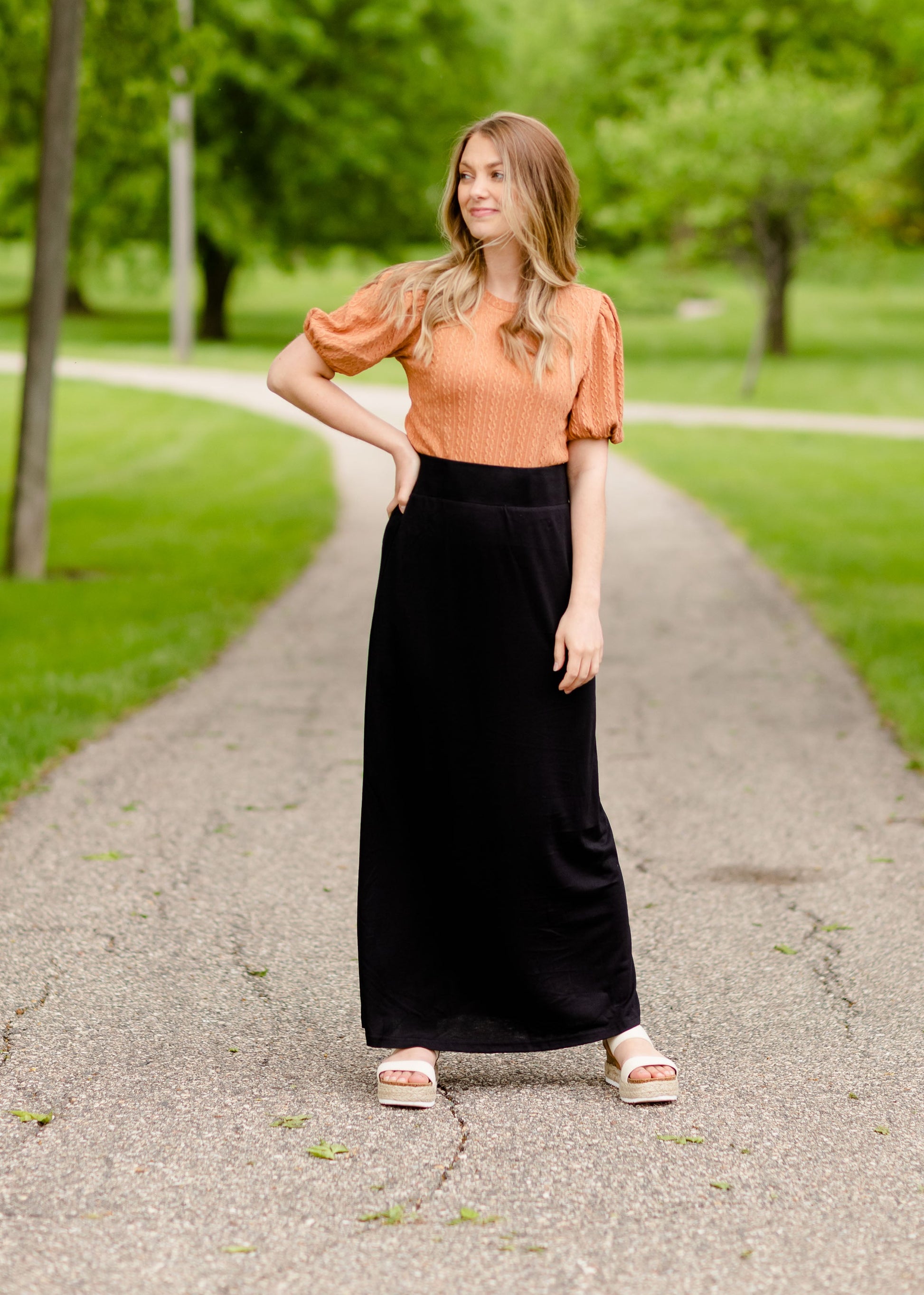 Puff Sleeve Textured Knit Top Tops Terracotta / S