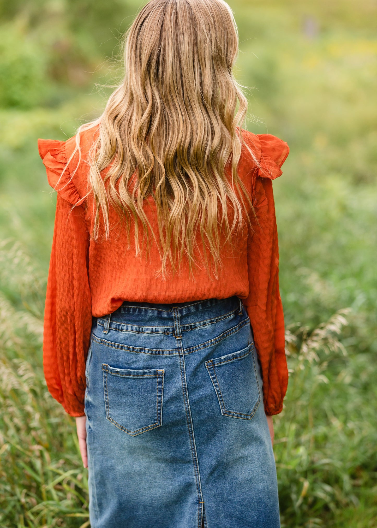 Pumpkin Spice Ruffle Sleeve Blouse - FINAL SALE Tops