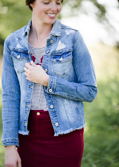 raw edge distressed denim jean jacket