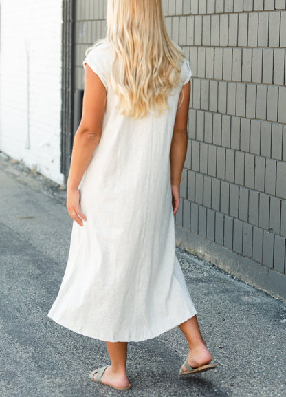 Raw Hem V-Neck Oatmeal Dress Dresses