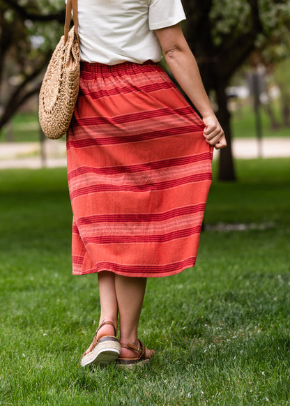 Red Brick Striped Pocket Midi Skirt Skirts