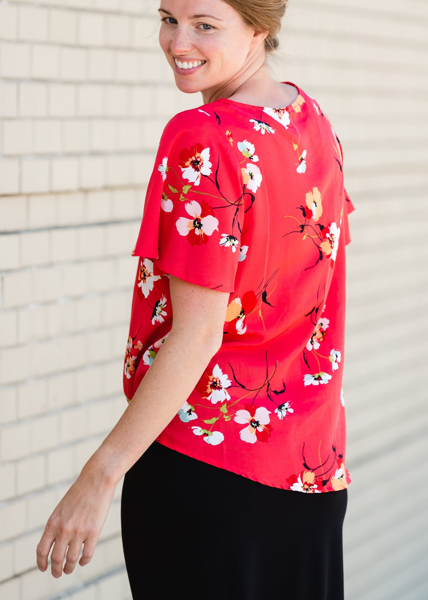 Red Floral Knot Front Top - FINAL SALE Tops