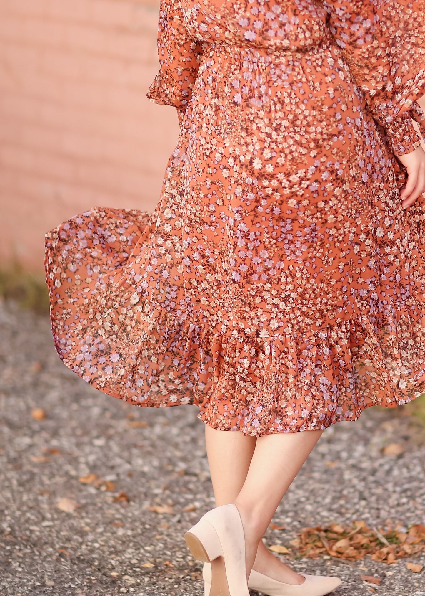 Relaxed Fit + Flare Ruffle Balloon Sleeve Midi Dress Dresses Orange Creek