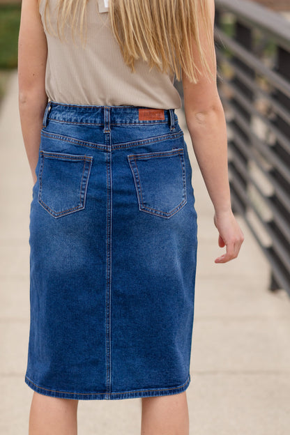 Remi Dark Wash Denim Midi Skirt Skirts